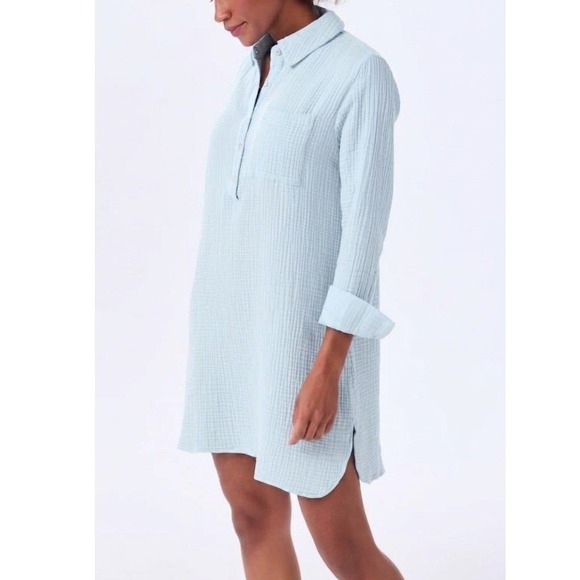 Alice Walk Dresses & Skirts - Alice Walk Cotton Gauze Shirt Dress L Coastal Beach Nautical Cover Up Light Blue